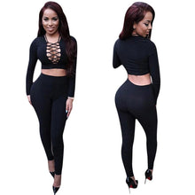 Fashion Women Two Pieces Deep V-Neck Sexy Bodycon Long Sleeve Bodysuit Night Club Rompers Womens Jumpsuit  J4U66