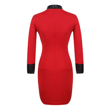 Fashion Women's 3/4 Sleeve Dress PU Leather Sleeve Clubwear Party Evening Red OL Dress J4U66
