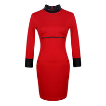 Fashion Women's 3/4 Sleeve Dress PU Leather Sleeve Clubwear Party Evening Red OL Dress J4U66