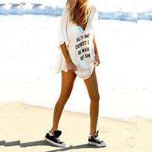 Fashion Women's Casual Short Sleeve T-shirts V-neck Letter Printed Blouse Tops Dress New J4U66