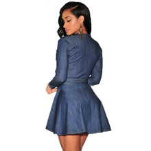 Fashion Women's Denim Jeans Short Mini Dress Long Sleeve Shirt Dresses Belted S-XL P16 J4U66