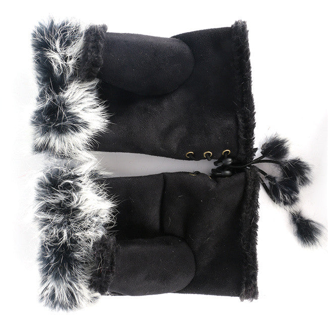 Fashion Women's Faux Rabbit Fur Hand Wrist Warmer Half Finger Gloves Glove 13 Colors PY6 J4U66