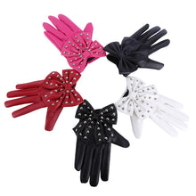 women ladies butterfly bow wrist soft leather gloves mittens J4U66