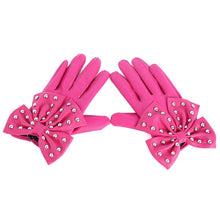 women ladies butterfly bow wrist soft leather gloves mittens J4U66