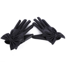 women ladies butterfly bow wrist soft leather gloves mittens J4U66