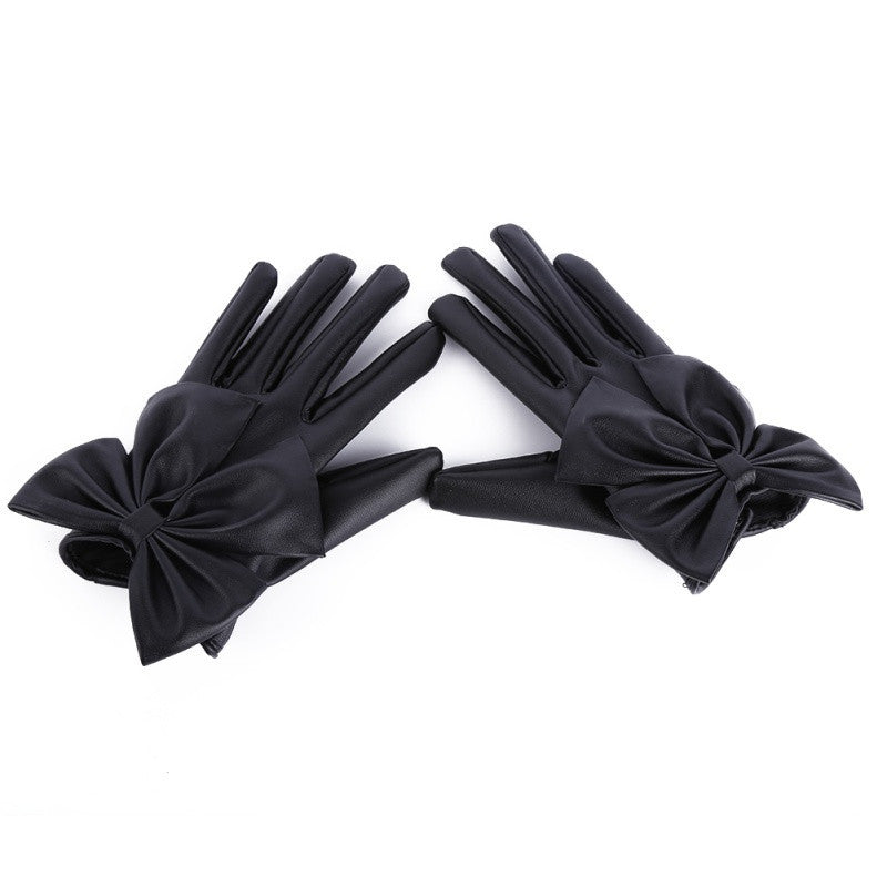 women ladies butterfly bow wrist soft leather gloves mittens J4U66