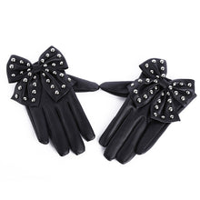 women ladies butterfly bow wrist soft leather gloves mittens J4U66