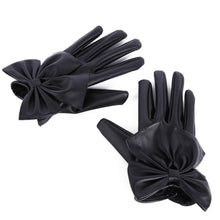 women ladies butterfly bow wrist soft leather gloves mittens J4U66