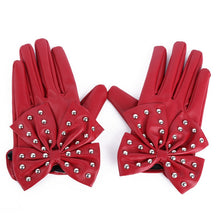 women ladies butterfly bow wrist soft leather gloves mittens J4U66