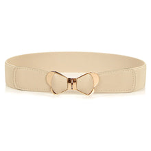 womens metal vintage elastic stretch gold bowknot waist belt waistband J4U66