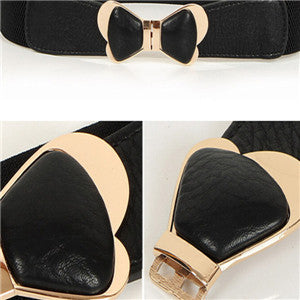 womens metal vintage elastic stretch gold bowknot waist belt waistband J4U66