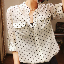 Women's White Blouse Long Sleeve Casual Shirt Polka Dot Print Shirt Plus Size Tops Blusas Femininas J4U66
