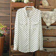 Women's White Blouse Long Sleeve Casual Shirt Polka Dot Print Shirt Plus Size Tops Blusas Femininas J4U66