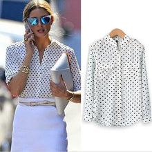 Women's White Blouse Long Sleeve Casual Shirt Polka Dot Print Shirt Plus Size Tops Blusas Femininas J4U66
