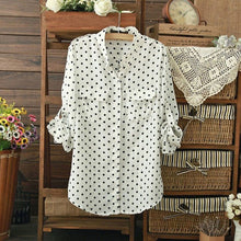 Women's White Blouse Long Sleeve Casual Shirt Polka Dot Print Shirt Plus Size Tops Blusas Femininas J4U66