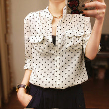 Women's White Blouse Long Sleeve Casual Shirt Polka Dot Print Shirt Plus Size Tops Blusas Femininas J4U66