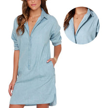 Fashion Women's Washed Denim Jean Dress Loose Casual Long Sleeve Shirt Dresses J4U66