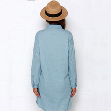 Fashion Women's Washed Denim Jean Dress Loose Casual Long Sleeve Shirt Dresses J4U66