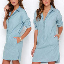 Fashion Women's Washed Denim Jean Dress Loose Casual Long Sleeve Shirt Dresses J4U66