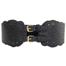 Fashion Womens Double Buckle Elastic Waist Belt Wide Stretch Corset Waistband J4U66