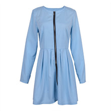 womens full front zipper long sleeve evening party clubwearcasual mini dress J4U66