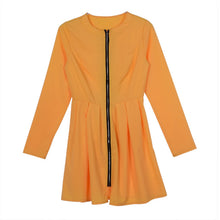 womens full front zipper long sleeve evening party clubwearcasual mini dress J4U66