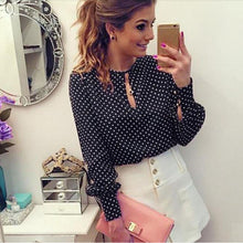 Womens Long Sleeve Blouses Chiffon Polka Dots Shirt Tops J4U66