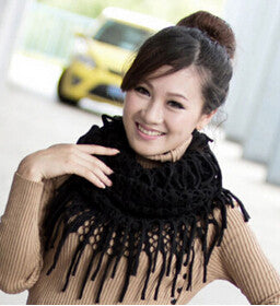 Womens Warm Knitted Layered Fringe Tassel Neck Circle Shawl Snood Scarf Cowl J4U66