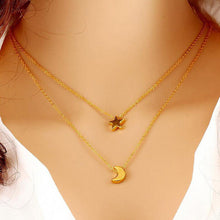 jewelry copper alloy chain link star moon layer pendant necklace gift for women girl J4U66