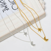 jewelry copper alloy chain link star moon layer pendant necklace gift for women girl J4U66