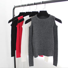 women knitted off shoulder crop tops tight slim short t shirt long sleeve sexy t-shirts J4U66