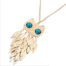 able Stylish Gold Plated Leaves Owl Charm Chain Long Women Pendant Necklace J4U66