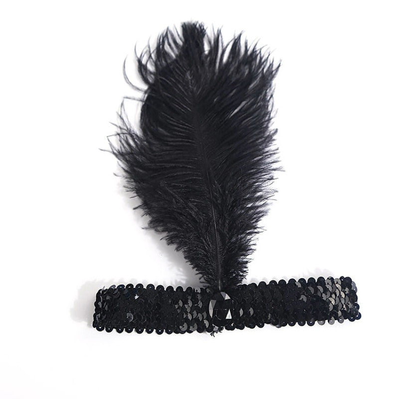 Feather Headband 1920's Flapper Sequin Headpiece Costume Head Band Party Favor Headwear J4U66