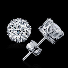 Femal Cubic Zirconia Earrings Classic Crown Silver Plated Crystal Stud Earrings Women Jewelry  J4U66