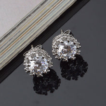 Femal Cubic Zirconia Earrings Classic Crown Silver Plated Crystal Stud Earrings Women Jewelry  J4U66