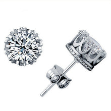 Femal Cubic Zirconia Earrings Classic Crown Silver Plated Crystal Stud Earrings Women Jewelry  J4U66