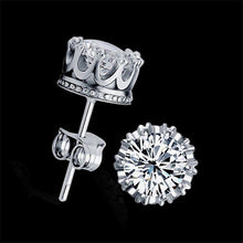 Femal Cubic Zirconia Earrings Classic Crown Silver Plated Crystal Stud Earrings Women Jewelry  J4U66