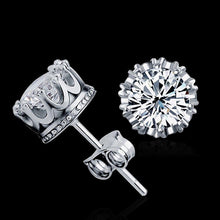 Femal Cubic Zirconia Earrings Classic Crown Silver Plated Crystal Stud Earrings Women Jewelry  J4U66