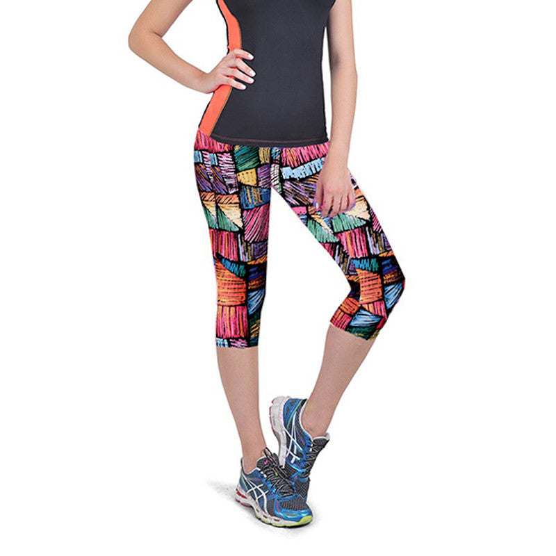 fitness women leggings high waist floral printing cropped yuga pants workout casual pants trousers women leggins J4U66
