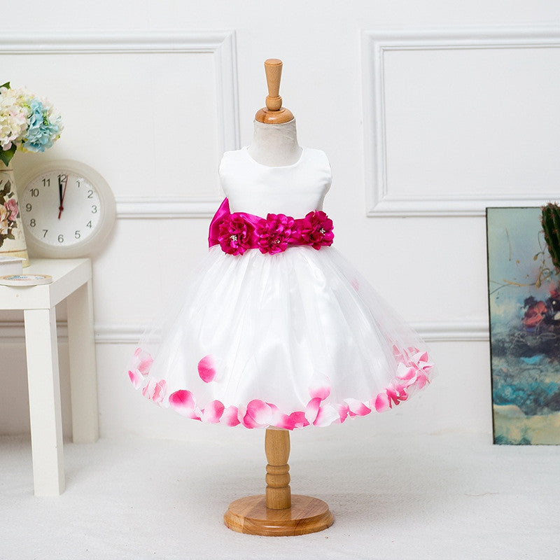 floral bow ball gown princess girls dresses sweet girl sleeveless wedding party dresses one piece tulle dress J4U66