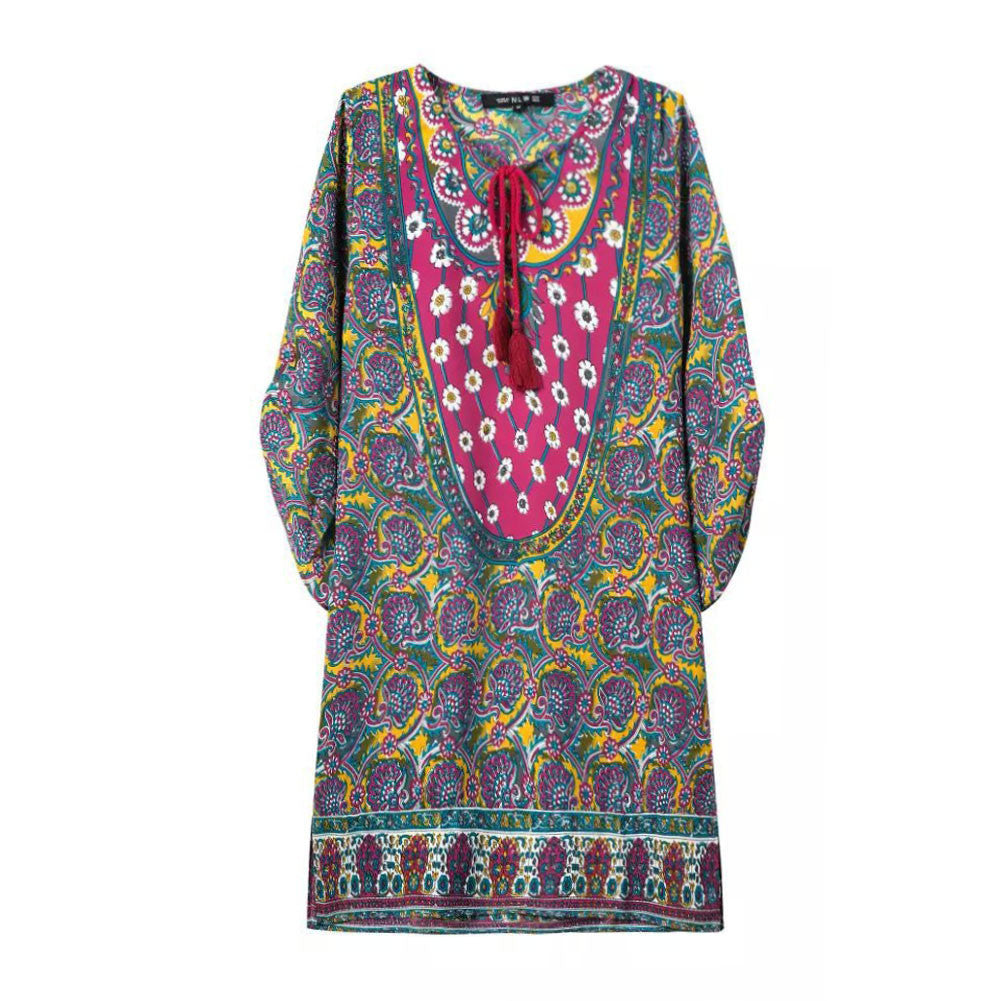 floral print women dress o neck 3/4 sleeve batwing sleeve casual boho dress plus size women dress clothing vestidos J4U66