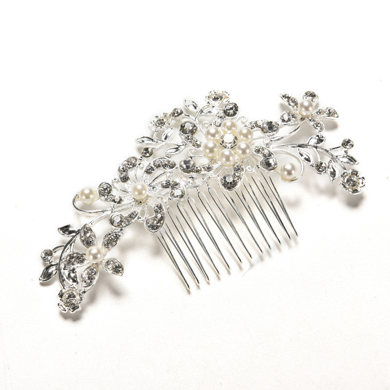 Floral Wedding Tiara Sparkling silver plated Crystal simulated pearl Bridal Hair Combs Hairpin Jewelry Hair Accessories J4U66