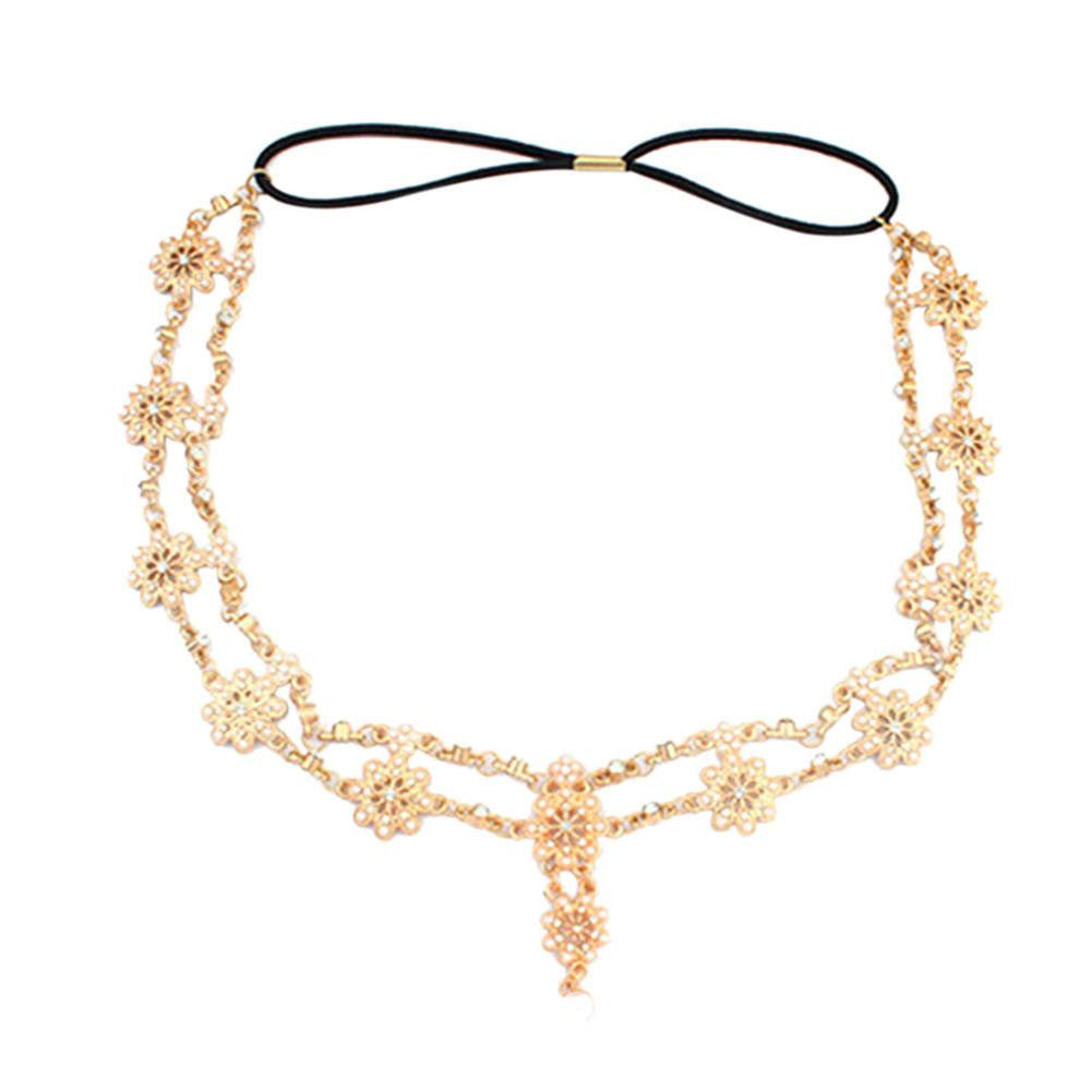 Flower Tassel Head Jewelry Women Elegant Rhinestone Elastic Head Chain Tiaras Bride Wedding Head Jewelry J4U66