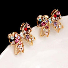For Girls Graceful Colorful Rinestone Bowknot Earrings Studs Push-Back Bow Earring J4U66