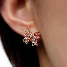 For Girls Graceful Colorful Rinestone Bowknot Earrings Studs Push-Back Bow Earring J4U66