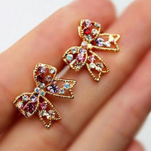 For Girls Graceful Colorful Rinestone Bowknot Earrings Studs Push-Back Bow Earring J4U66