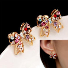 For Girls Graceful Colorful Rinestone Bowknot Earrings Studs Push-Back Bow Earring J4U66