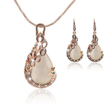 For Women  18k Yellow Gold Filled pink opal Peacock Necklace Earring Wedding Fine Jewelry J4U66