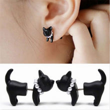 For Women Black Puncture Ear Jewelry Women Gifts s 3D Pearl Kitty Cat Stud Earrings J4U66
