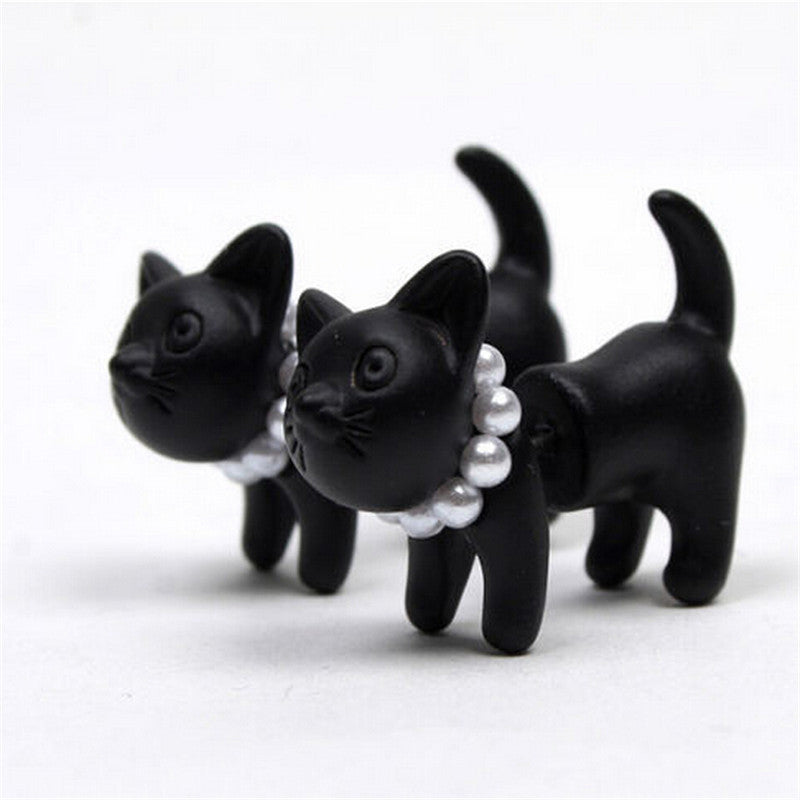 For Women Black Puncture Ear Jewelry Women Gifts s 3D Pearl Kitty Cat Stud Earrings J4U66